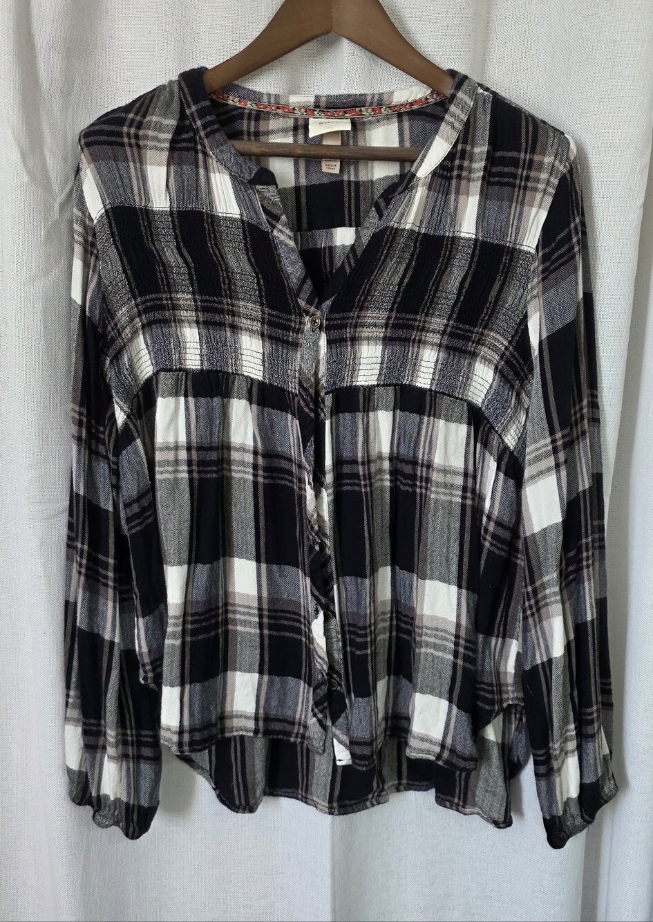 Knox Rose Plaid Boho Peplum Blouse Top XXL